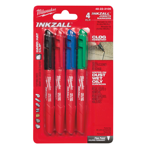 Marker KOLOROWY INKZALL™ ze standardową końcówką Zestaw 4szt. Milwaukee 19
