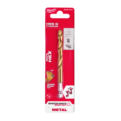 Wiertło  do metalu z prowadzeniem HSS-G TYTAN HEX 8 mm  13
