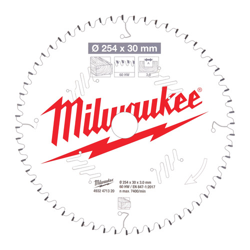 Tarcza pilarska do drewna 254 x 30 mm 60 zębów MILWAUKEE 1