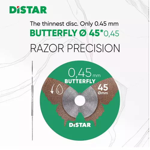 Distar Diamentowa tarcza tnąca 45x0,45x5,8H Butterfly – diamentowa tarcza tnąca 45 mm do ceramiki i gresu 5