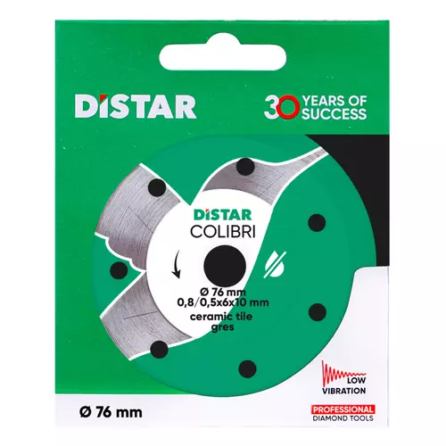 Distar Tarcza diamentowa Colibri 76x0,8x6x10H – diamentowa tarcza tnąca 76 mm do gresu i ceramiki 6