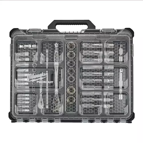 Milwaukee PACKOUT zestaw nasadek z grzechotkami 1/4" i 1/2" 63 elementy 4932493661 4