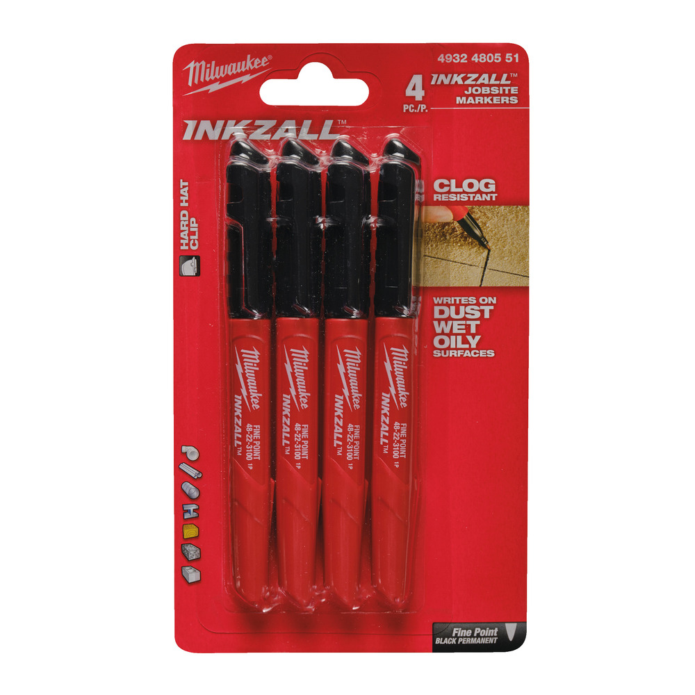 Markery budowlane czarne zestaw 4szt. INKZALL™ ze standardową końcówką* Milwaukee 4932480551 1