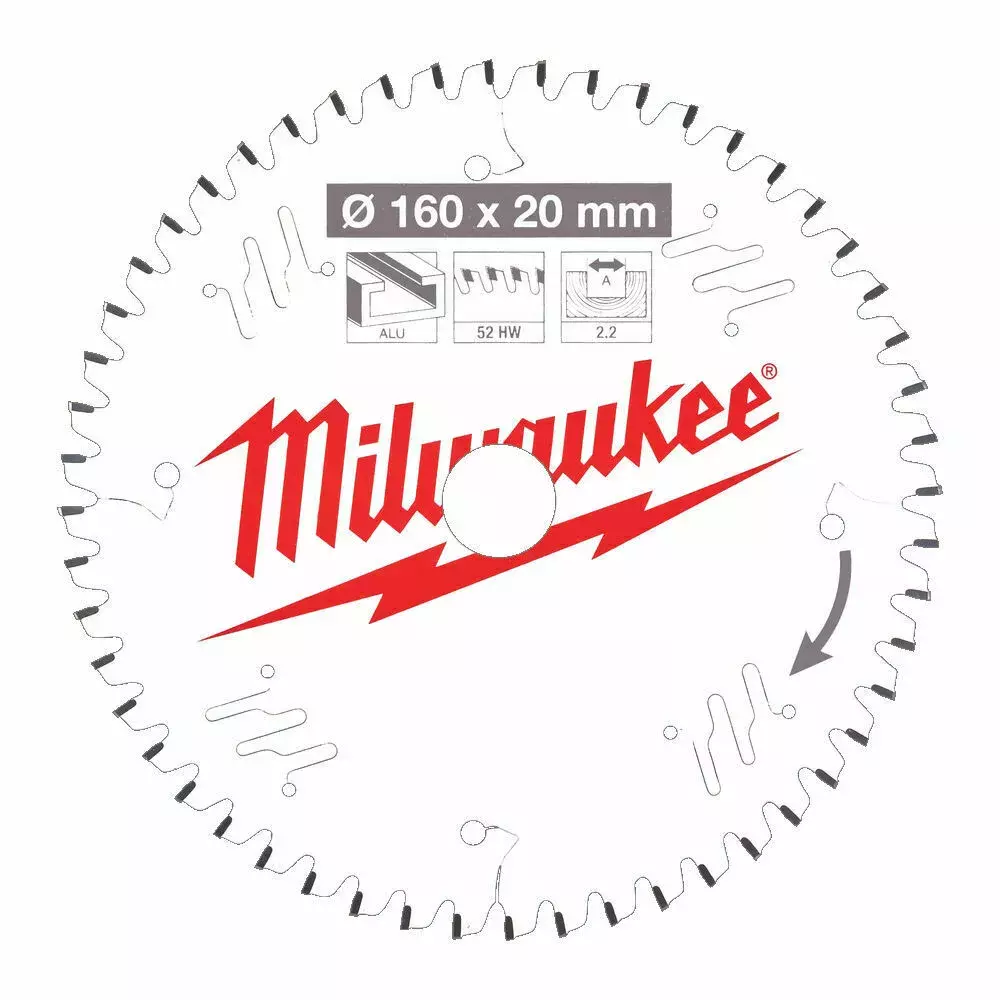 Tarcza pilarska do aluminium 160 x 20 mm 52 zębów MILWAUKEE 1