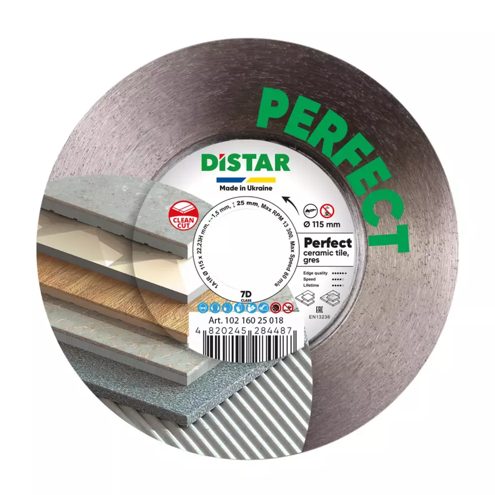 Distar Perfect 115 mm – tarcza diamentowa do gresu i ceramiki (1,5 mm „sandwich” clean cut) 1