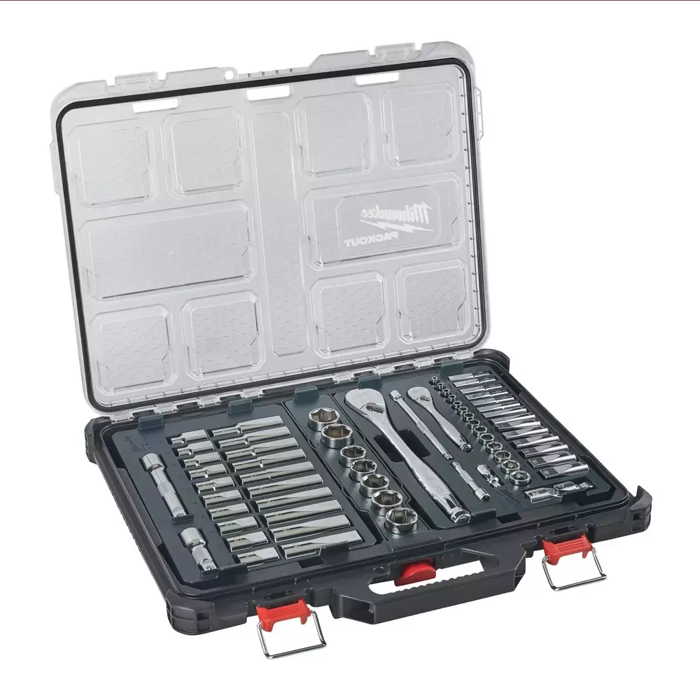 Milwaukee PACKOUT zestaw nasadek z grzechotkami 1/4" i 1/2" 63 elementy 4932493661 1