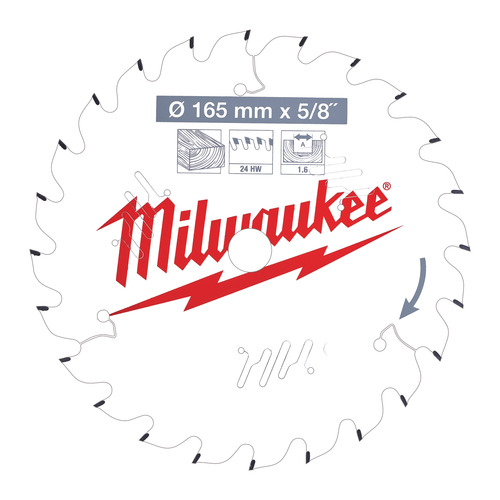Tarcza pilarska do drewna 165 x 15.87 mm 24 zębów MILWAUKEE 1