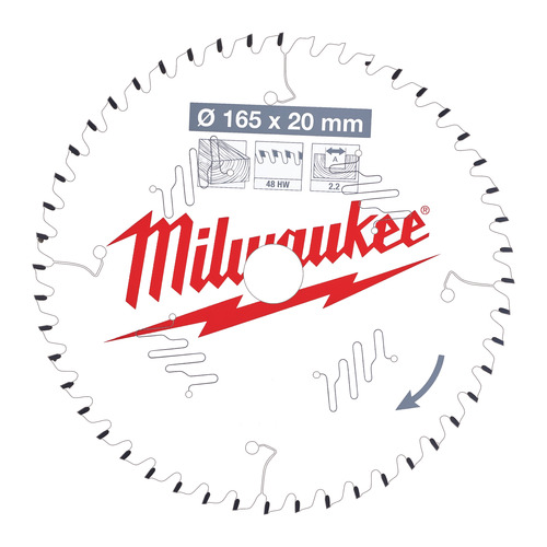 Tarcza pilarska do drewna 165 x 20 mm 48 zębów MILWAUKEE 1