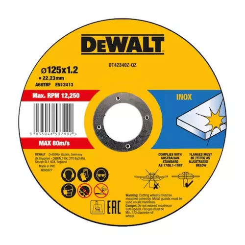 Tarcza ścierna do cięcia stali nierdzewnej 125 mm x 1.2 mm Dewalt 1
