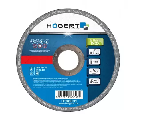 Tarcza korundowa do cięcia metalu i inoxu 125x1,0x22,23 Hogert  1