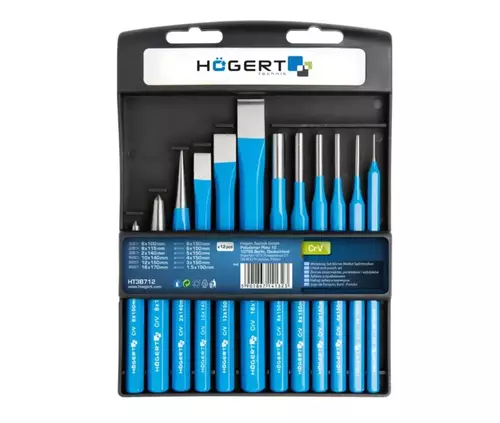 Hogert HT3B712 – zestaw przecinaków punktaków i wybijaków do metalu 12 szt. 1
