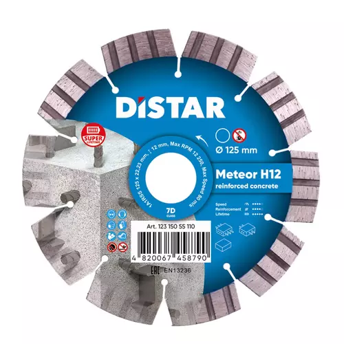 Distar Meteor H12 1A1RSS tarcza diamentowa 125 × 2,2/1,3 × 12 × 22,23 mm do żelbetu 12315055110 1