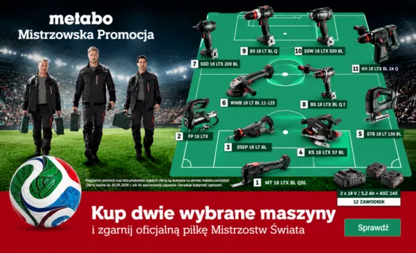 Metabo – Mistrzowska Promocja 2026. Kup 2 maszyny i odbierz piłkę Mistrzostw Świata